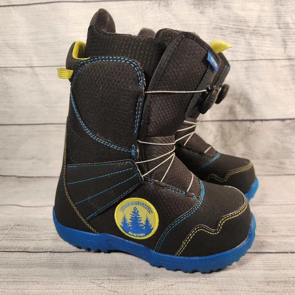 Burton Youth Zipline Boa Snowboard Boots Black Blue Size 4K US 4 Kids Unisex